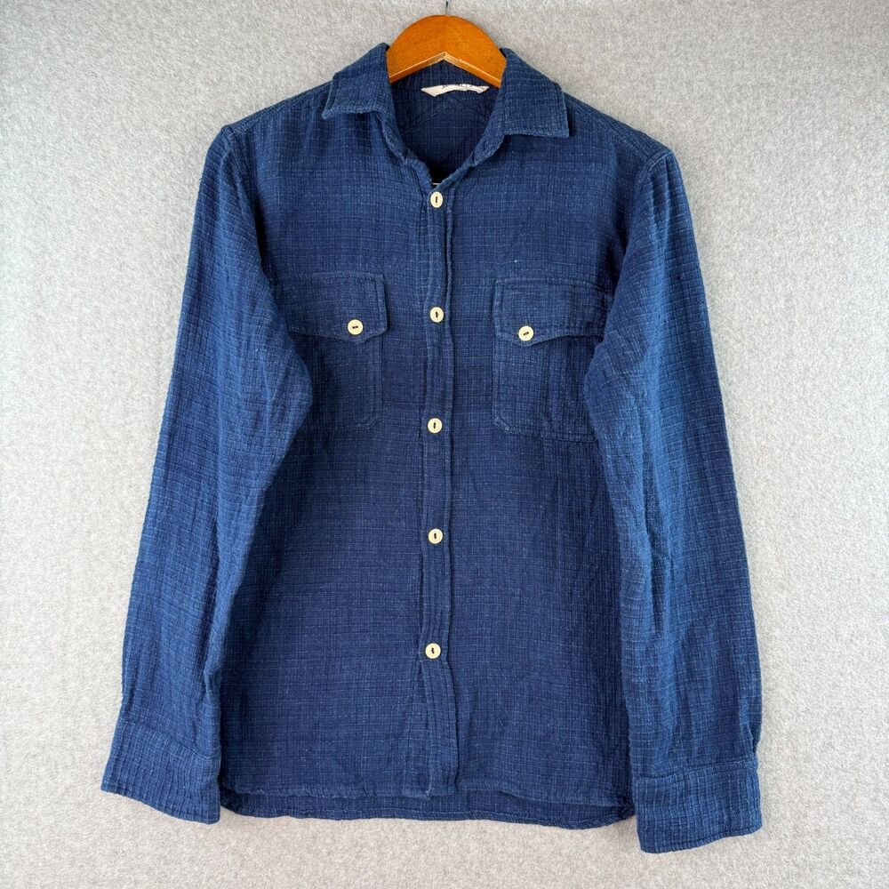 3Sixteen Handloom Crosscut Shirt in Indigo Pockets Long Sleeve 100% Cotton Sz S